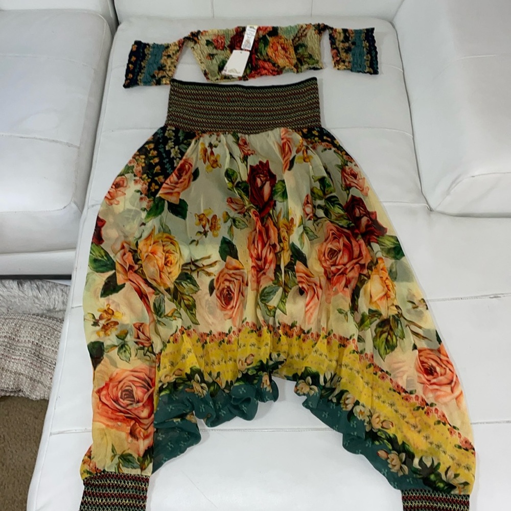 NWT AGUA BENDITA Coord matching Provence rose set crop top harem pants M - Picture 5 of 14